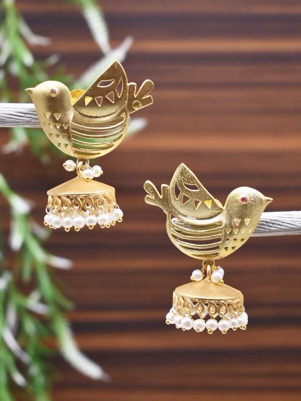 Gold Plated Bird Shaped Drop Jhumkas