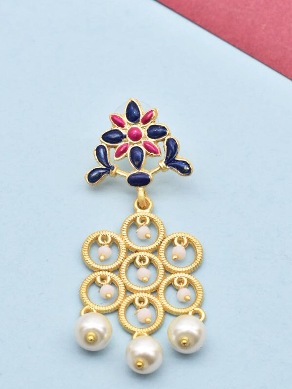 Gold Plated Floral Enameled Earrings