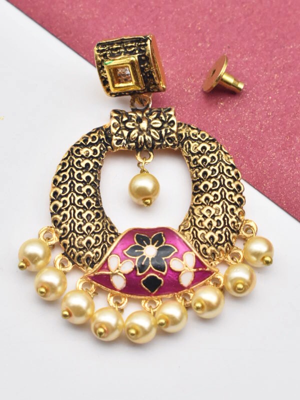 Antique Gold Meenakari Drop Earrings