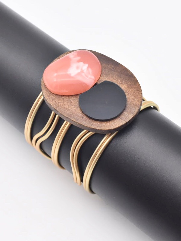 Golden Toned Stone Studded Adjustable Cuff Bracelet