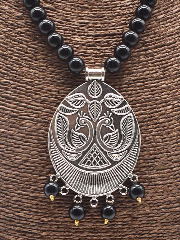 German Silver Handcrafted Black Beaded Necklace