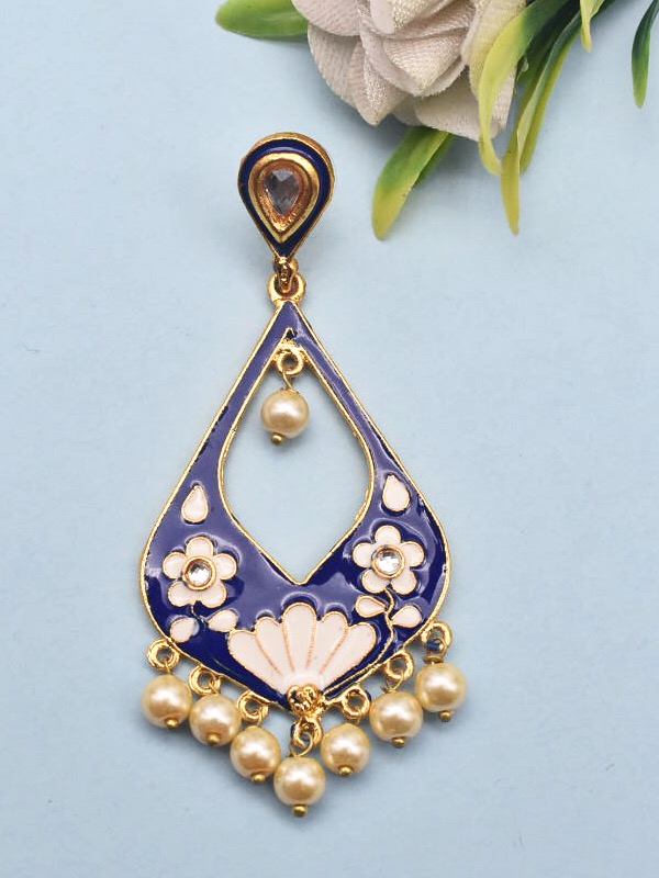 Gold Plated Enchanting Blue & White Meenakari Earrings