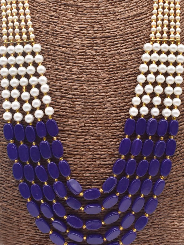 Layered Blue & White Beaded Necklace