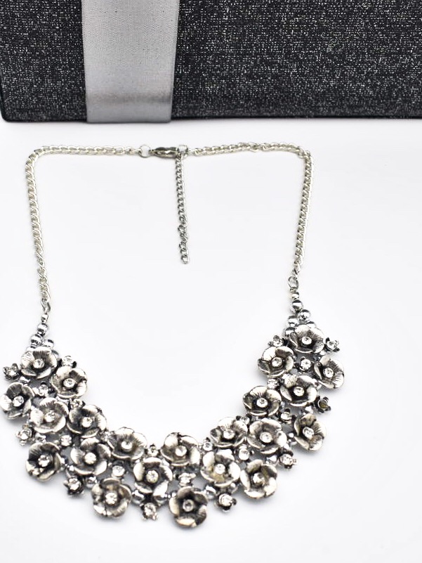 Exquisite Silver Oxidised Floral Necklace